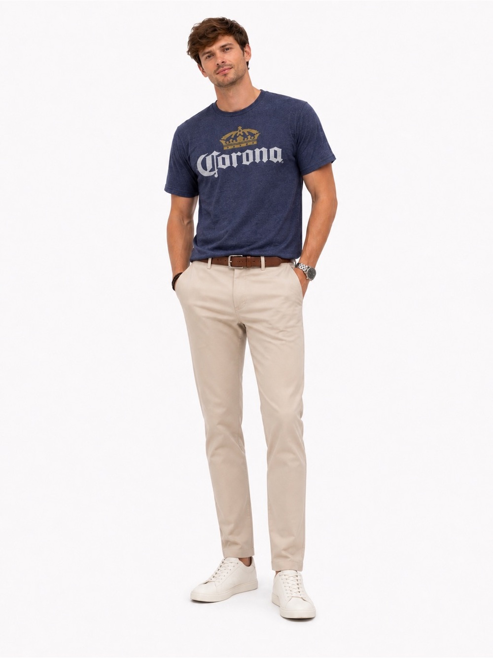 Corona Heather Blue Tee with Gold Crown